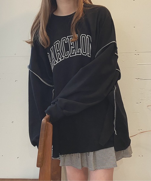 Nana(ナナ)の「カレッジロゴカットオフプルオーバー(Tシャツ/カットソー・レディース・グレー/ブラック・FREE)」の2枚目の写真