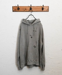裏毛 硫化染めダメージ加工プルパーカー
