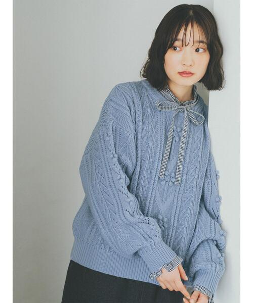 ehka sopo(エヘカソポ)の「花柄ケーブルプルオーバー(ニット/セーター・レディース・サックスブルー/グリーン/キナリ/ブラウン・F)」の5枚目の写真