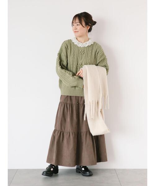 ehka sopo(エヘカソポ)の「花柄ケーブルプルオーバー(ニット/セーター・レディース・サックスブルー/グリーン/キナリ/ブラウン・F)」の21枚目の写真