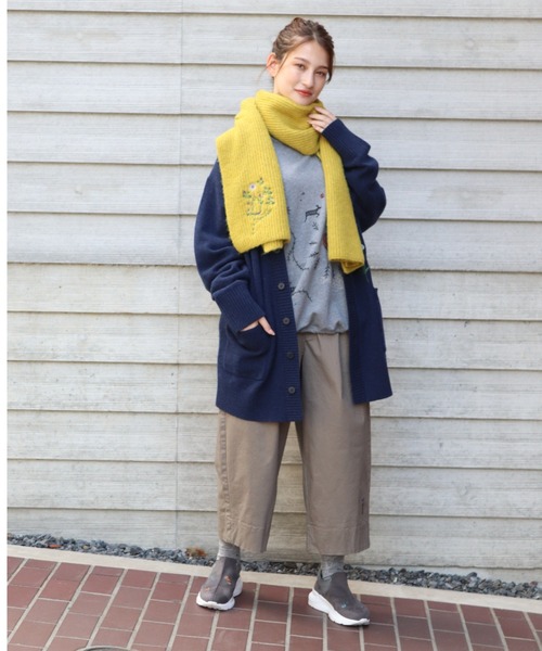 SUPER HAKKA（スーパーハッカ）の「モヘア調ミチクサ刺繍ストール（ストール/ショール・レディース・ライトグレー/チャコール/イエロー・FREE）」の7枚目の写真