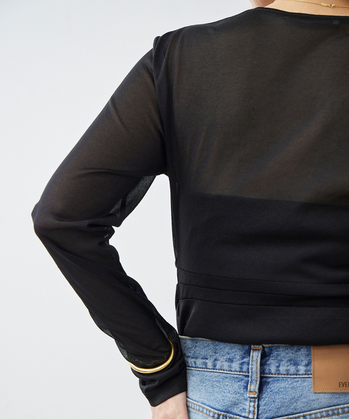 tibi（ティビ）の「【TIBI/ティビ】SHEER GAUZE LONGSLEEVE TOP（シャツ/ブラウス・レディース・ブラック・FREE）」の4枚目の写真