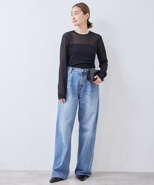 tibi（ティビ）の「【TIBI/ティビ】SHEER GAUZE LONGSLEEVE TOP（シャツ/ブラウス・レディース・ブラック・FREE）」の5枚目の写真
