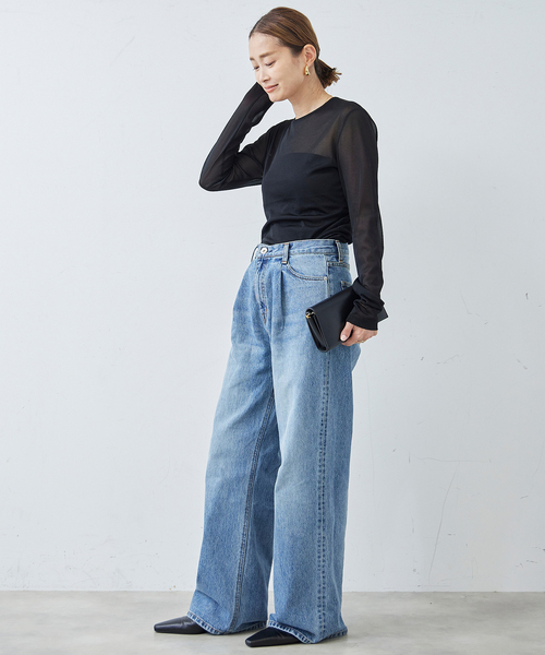 tibi（ティビ）の「【TIBI/ティビ】SHEER GAUZE LONGSLEEVE TOP（シャツ/ブラウス・レディース・ブラック・FREE）」の6枚目の写真
