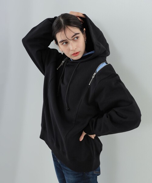 Ray BEAMS(レイビームス)の「Ray BEAMS / ショルダー ジップ フーディー(パーカー・レディース・ブラック/ライトグレー・ONE SIZE)」の14枚目の写真