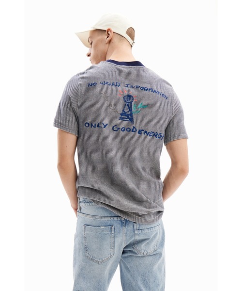 【セール】ストライプ&刺繍 Tシャツ（Tシャツ/カットソー）｜Desigual（デシグアル）