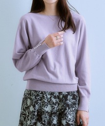 袖パール調ドルマンニット