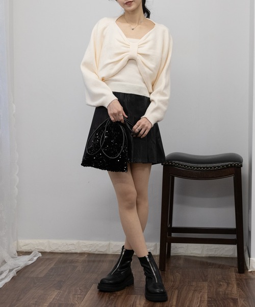 リボンボレロ+ニットキャミソール アンサンブル（ニット/セーター