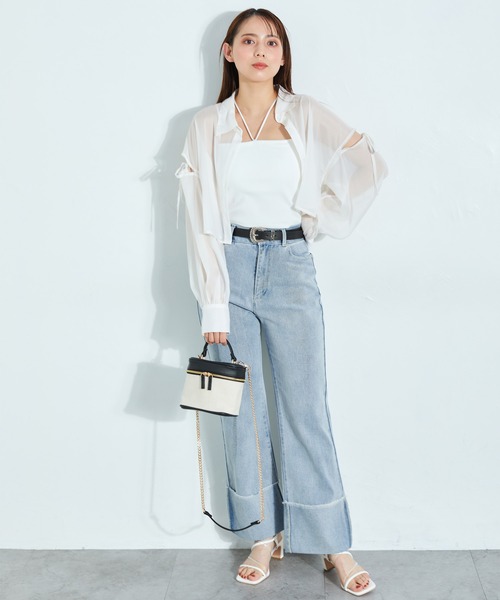 INGNI（イング）の「肩スリットリボンラメシアーショート／シャツ（シャツ/ブラウス・レディース・オフホワイト/ミント/ピンク/ブラック/サックスブルー・M）」の14枚目の写真