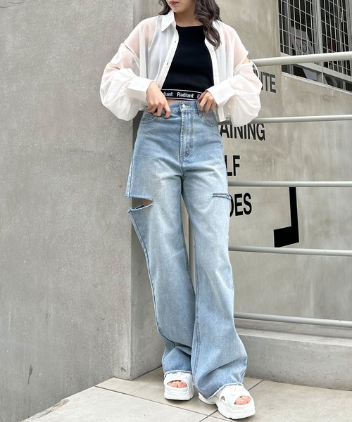 INGNI（イング）の「肩スリットリボンラメシアーショート／シャツ（シャツ/ブラウス・レディース・オフホワイト/ミント/ピンク/ブラック/サックスブルー・M）」の18枚目の写真