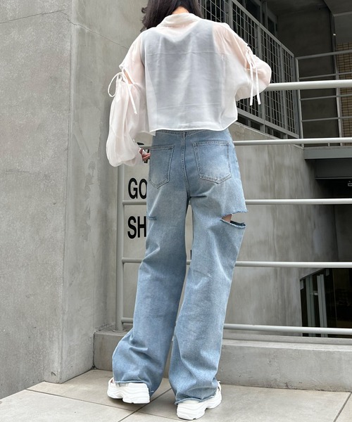 INGNI（イング）の「肩スリットリボンラメシアーショート／シャツ（シャツ/ブラウス・レディース・オフホワイト/ミント/ピンク/ブラック/サックスブルー・M）」の20枚目の写真