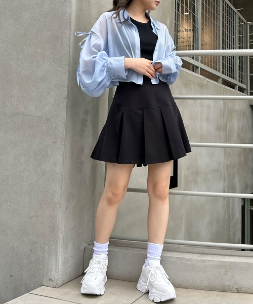 INGNI（イング）の「肩スリットリボンラメシアーショート／シャツ（シャツ/ブラウス・レディース・オフホワイト/ミント/ピンク/ブラック/サックスブルー・M）」の8枚目の写真