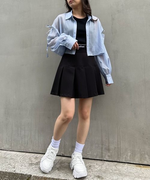 INGNI（イング）の「肩スリットリボンラメシアーショート／シャツ（シャツ/ブラウス・レディース・オフホワイト/ミント/ピンク/ブラック/サックスブルー・M）」の9枚目の写真