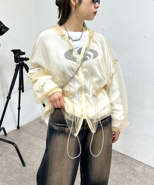 Six M（シックスエム）の「【Six M/シックスエム】チュールパーカー（シャツ/ブラウス・レディース・ライトベージュ/ブラック/ライトグレー・FREE）」の3枚目の写真