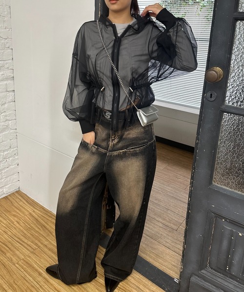 Six M（シックスエム）の「【Six M/シックスエム】チュールパーカー（シャツ/ブラウス・レディース・ライトベージュ/ブラック/ライトグレー・FREE）」の4枚目の写真