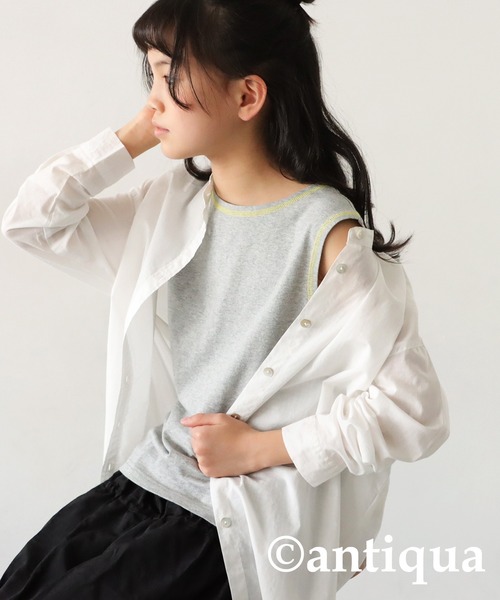 antiqua(アンティカ)の「配色ステッチタンクトップ(タンクトップ・キッズ・ブラック×ホワイト/ホワイト/ブラック/ブルー/オレンジ/ホワイト系その他/杢グレー・150/160/140)」の5枚目の写真