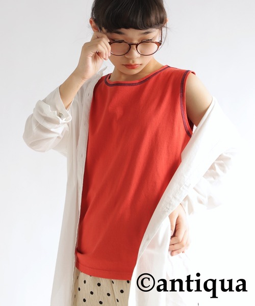 antiqua(アンティカ)の「配色ステッチタンクトップ(タンクトップ・キッズ・ブラック×ホワイト/ホワイト/ブラック/ブルー/オレンジ/ホワイト系その他/杢グレー・150/160/140)」の7枚目の写真