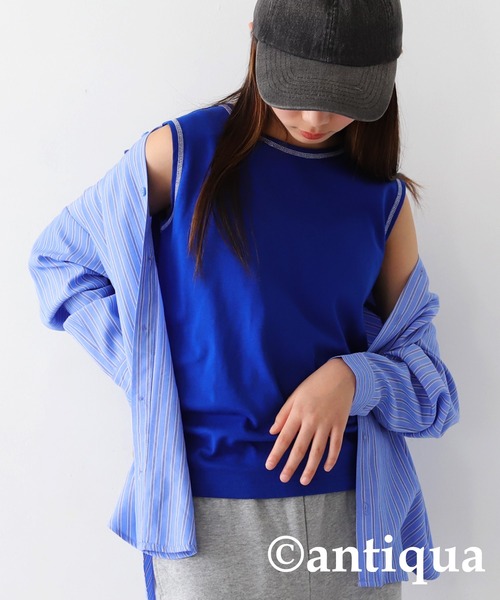 antiqua(アンティカ)の「配色ステッチタンクトップ(タンクトップ・キッズ・ブラック×ホワイト/ホワイト/ブラック/ブルー/オレンジ/ホワイト系その他/杢グレー・150/160/140)」の6枚目の写真