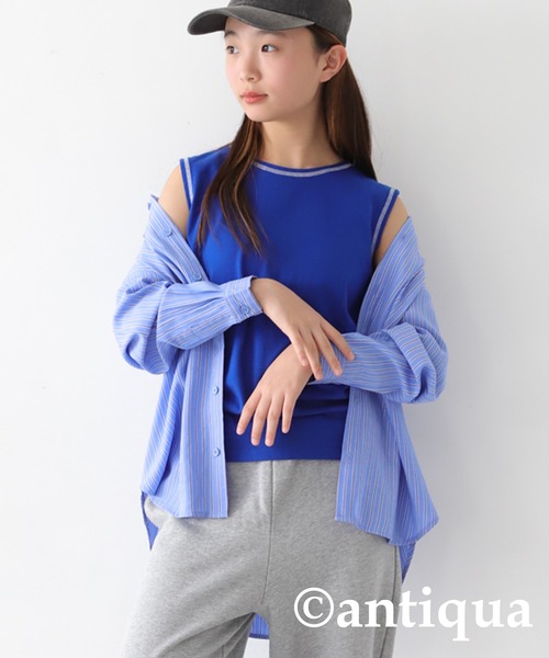 antiqua(アンティカ)の「配色ステッチタンクトップ(タンクトップ・キッズ・ブラック×ホワイト/ホワイト/ブラック/ブルー/オレンジ/ホワイト系その他/杢グレー・150/160/140)」の20枚目の写真