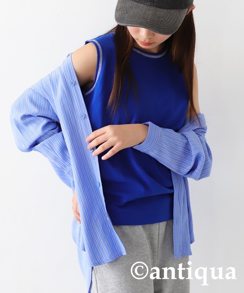 antiqua(アンティカ)の「配色ステッチタンクトップ(タンクトップ・キッズ・ブラック×ホワイト/ホワイト/ブラック/ブルー/オレンジ/ホワイト系その他/杢グレー・150/160/140)」の22枚目の写真