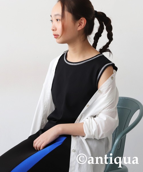 antiqua(アンティカ)の「配色ステッチタンクトップ(タンクトップ・キッズ・ブラック×ホワイト/ホワイト/ブラック/ブルー/オレンジ/ホワイト系その他/杢グレー・150/160/140)」の15枚目の写真