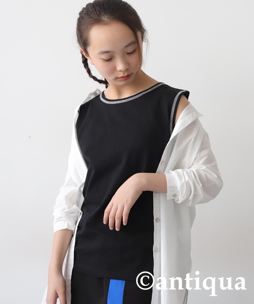 antiqua(アンティカ)の「配色ステッチタンクトップ(タンクトップ・キッズ・ブラック×ホワイト/ホワイト/ブラック/ブルー/オレンジ/ホワイト系その他/杢グレー・150/160/140)」の13枚目の写真