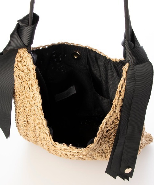 cache cache（カシュ カシュ）の「カシュカシュ cachecache / 下がりグログラン柄編みトートバッグ（かごバッグ・レディース・ブラック/ブルー/グレー/ピンク/グリーン/ベージュ/マスタード・FREE）」の11枚目の写真