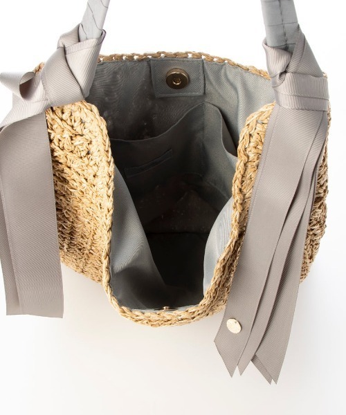 cache cache（カシュ カシュ）の「カシュカシュ cachecache / 下がりグログラン柄編みトートバッグ（かごバッグ・レディース・ブラック/ブルー/グレー/ピンク/グリーン/ベージュ/マスタード・FREE）」の18枚目の写真