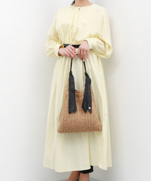 cache cache（カシュ カシュ）の「カシュカシュ cachecache / 下がりグログラン柄編みトートバッグ（かごバッグ・レディース・ブラック/ブルー/グレー/ピンク/グリーン/ベージュ/マスタード・FREE）」の13枚目の写真