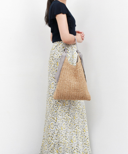 cache cache（カシュ カシュ）の「カシュカシュ cachecache / 下がりグログラン柄編みトートバッグ（かごバッグ・レディース・ブラック/ブルー/グレー/ピンク/グリーン/ベージュ/マスタード・FREE）」の20枚目の写真