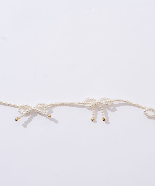 flower（フラワー）の「ビーズリボンネックレス（ネックレス・レディース・ホワイト・FREE）」の3枚目の写真