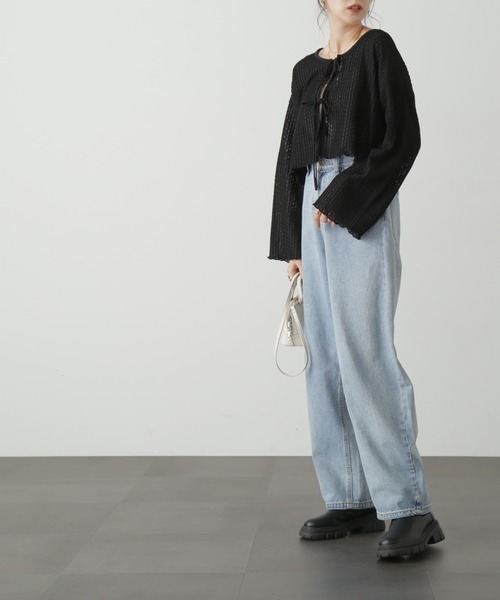 FREE'S MART(フリーズマート)の「◇幾何柄シアーリボンカーディガン(カーディガン/ボレロ・レディース・ホワイト/ブラック・FREE)」の6枚目の写真