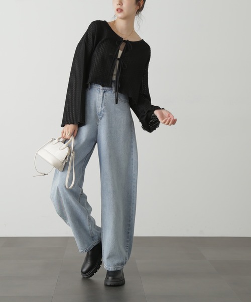 FREE'S MART(フリーズマート)の「◇幾何柄シアーリボンカーディガン(カーディガン/ボレロ・レディース・ホワイト/ブラック・FREE)」の7枚目の写真