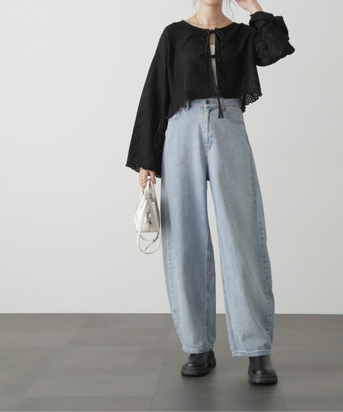 FREE'S MART(フリーズマート)の「◇幾何柄シアーリボンカーディガン(カーディガン/ボレロ・レディース・ホワイト/ブラック・FREE)」の8枚目の写真