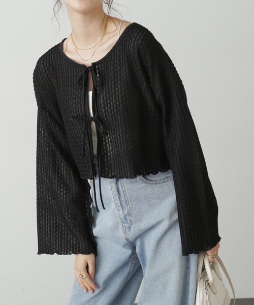 FREE'S MART(フリーズマート)の「◇幾何柄シアーリボンカーディガン(カーディガン/ボレロ・レディース・ホワイト/ブラック・FREE)」の9枚目の写真