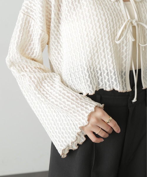 FREE'S MART(フリーズマート)の「◇幾何柄シアーリボンカーディガン(カーディガン/ボレロ・レディース・ホワイト/ブラック・FREE)」の15枚目の写真