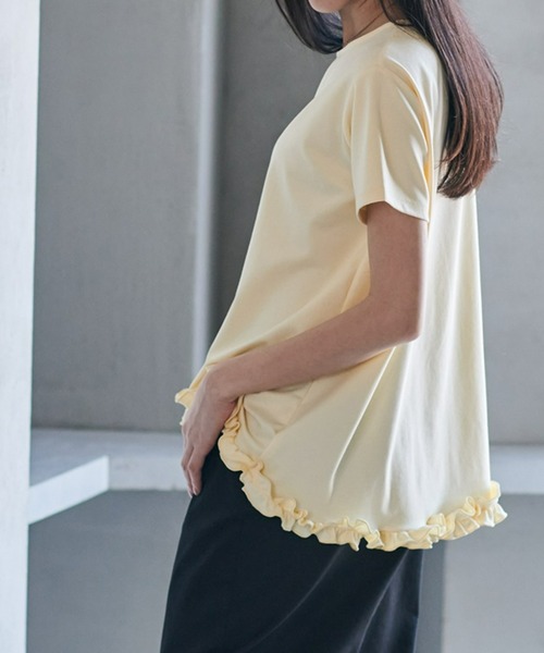 RANAN（ラナン）の「ひんやり！　大人きれいめ　裾フリル使いプルオーバー（Tシャツ/カットソー・レディース・ライトイエロー/オフホワイト/ブラック/ネイビー/ライトグレー・M/LL/L）」の5枚目の写真