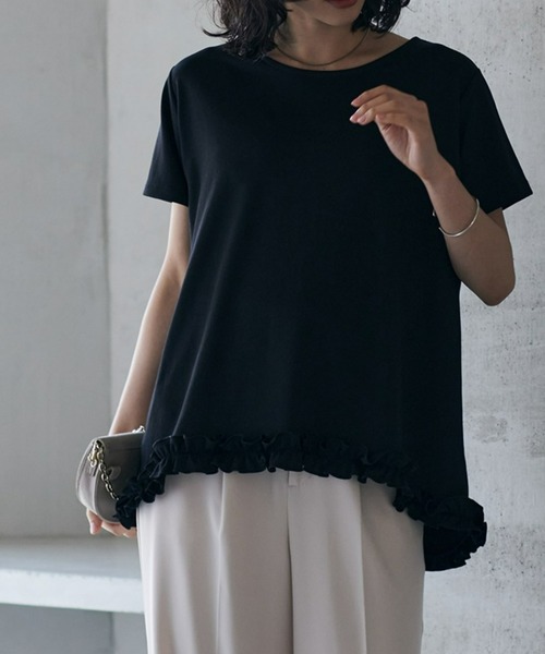 RANAN（ラナン）の「ひんやり！　大人きれいめ　裾フリル使いプルオーバー（Tシャツ/カットソー・レディース・ライトイエロー/オフホワイト/ブラック/ネイビー/ライトグレー・M/LL/L）」の3枚目の写真