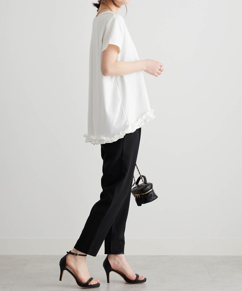RANAN（ラナン）の「ひんやり！　大人きれいめ　裾フリル使いプルオーバー（Tシャツ/カットソー・レディース・ライトイエロー/オフホワイト/ブラック/ネイビー/ライトグレー・M/LL/L）」の9枚目の写真