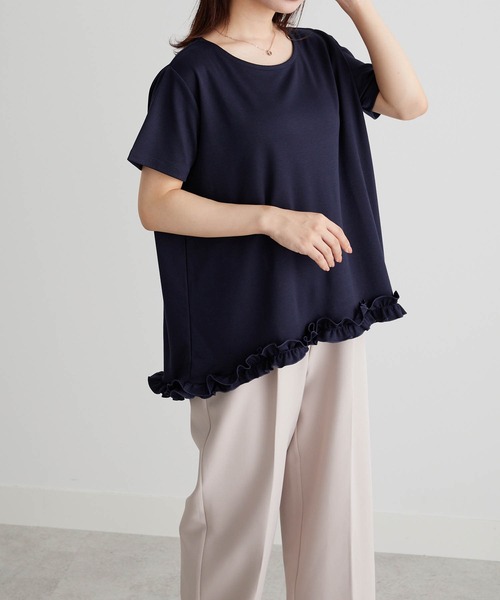 RANAN（ラナン）の「ひんやり！　大人きれいめ　裾フリル使いプルオーバー（Tシャツ/カットソー・レディース・ライトイエロー/オフホワイト/ブラック/ネイビー/ライトグレー・M/LL/L）」の20枚目の写真