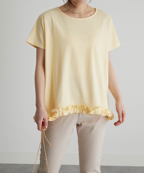 RANAN（ラナン）の「ひんやり！　大人きれいめ　裾フリル使いプルオーバー（Tシャツ/カットソー・レディース・ライトイエロー/オフホワイト/ブラック/ネイビー/ライトグレー・M/LL/L）」の12枚目の写真