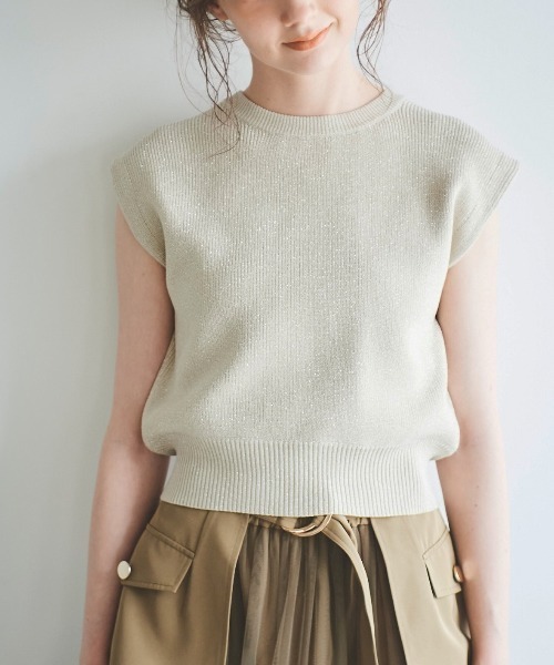 31 Sons de mode（トランテアン　ソン　ドゥ　モード）の「片畦ラメニット（ニット/セーター・レディース・オレンジ/イエロー/ベージュ/ライトグレー・36）」の3枚目の写真