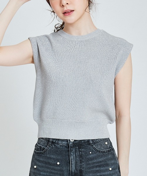 31 Sons de mode（トランテアン　ソン　ドゥ　モード）の「片畦ラメニット（ニット/セーター・レディース・オレンジ/イエロー/ベージュ/ライトグレー・36）」の2枚目の写真