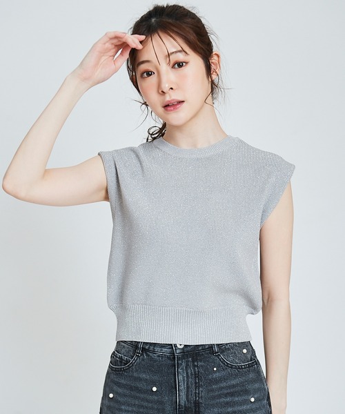 31 Sons de mode（トランテアン　ソン　ドゥ　モード）の「片畦ラメニット（ニット/セーター・レディース・オレンジ/イエロー/ベージュ/ライトグレー・36）」の5枚目の写真