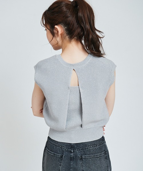 31 Sons de mode（トランテアン　ソン　ドゥ　モード）の「片畦ラメニット（ニット/セーター・レディース・オレンジ/イエロー/ベージュ/ライトグレー・36）」の7枚目の写真