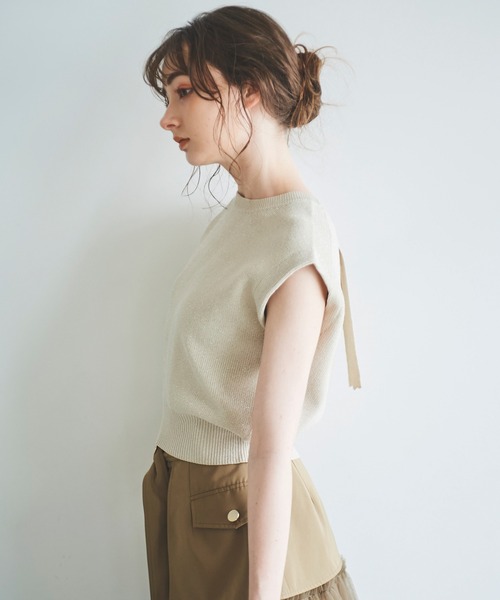 31 Sons de mode（トランテアン　ソン　ドゥ　モード）の「片畦ラメニット（ニット/セーター・レディース・オレンジ/イエロー/ベージュ/ライトグレー・36）」の22枚目の写真