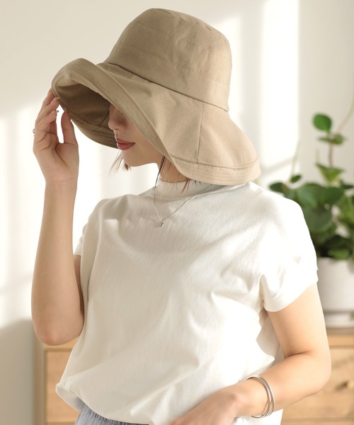 Little&More(リトルアンドモア)の「バケットハット 綿麻 あご紐 ワイヤー入り(ハット・レディース・カーキ/ブラック/ブルー/ベージュ/ネイビー・FREE)」の3枚目の写真