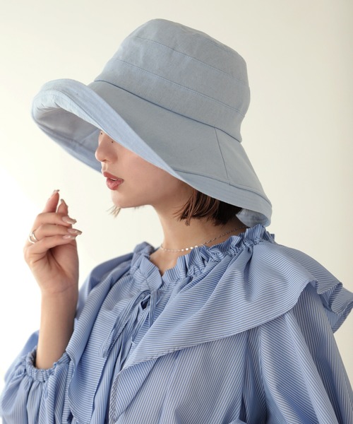 Little&More(リトルアンドモア)の「バケットハット 綿麻 あご紐 ワイヤー入り(ハット・レディース・カーキ/ブラック/ブルー/ベージュ/ネイビー・FREE)」の5枚目の写真