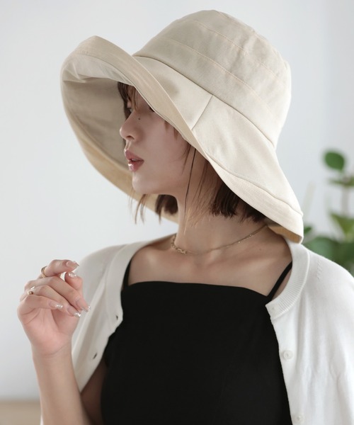 Little&More(リトルアンドモア)の「バケットハット 綿麻 あご紐 ワイヤー入り(ハット・レディース・カーキ/ブラック/ブルー/ベージュ/ネイビー・FREE)」の6枚目の写真