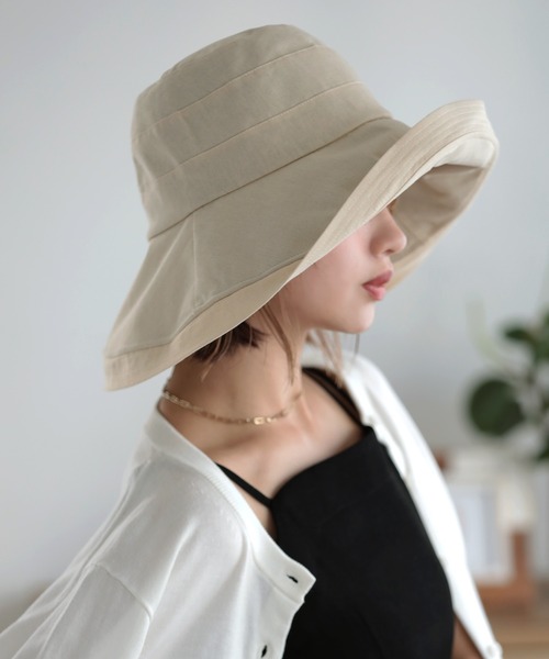 Little&More(リトルアンドモア)の「バケットハット 綿麻 あご紐 ワイヤー入り(ハット・レディース・カーキ/ブラック/ブルー/ベージュ/ネイビー・FREE)」の7枚目の写真